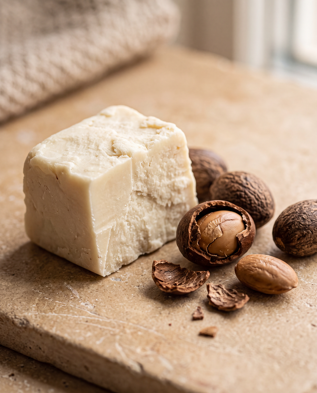 Manteca de karité en bruto y nueces de karité