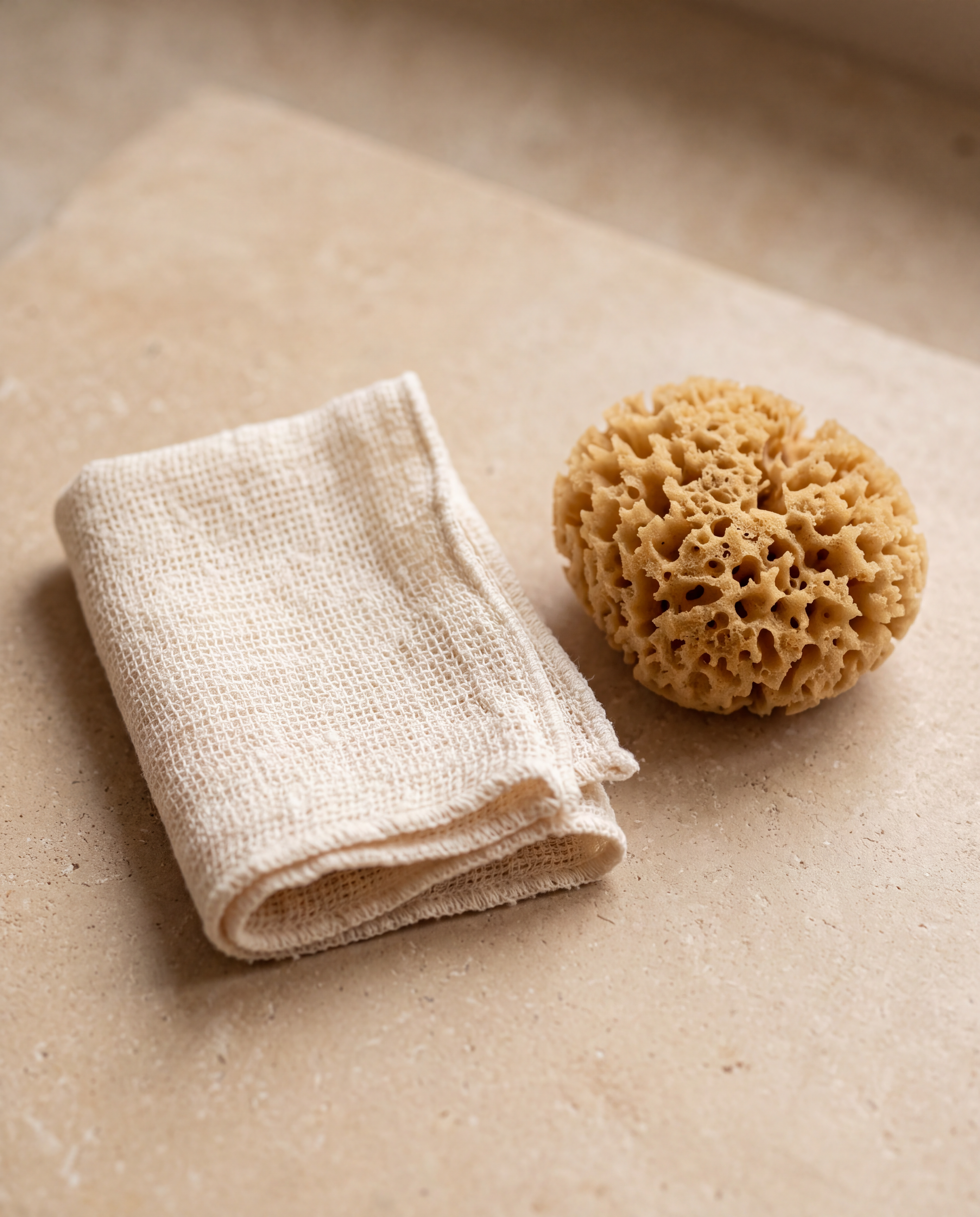 Muselina de algodón ecológico y esponja natural para el baño del bebé