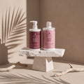 Rutina Nitiel: RESET WASH y DAILY SOFT sobre un pedestal de piedra